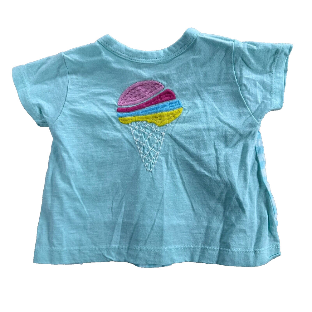 Everbloom Baby 3 Months Seafoam Blue Ice Cream Gingham Billy Tee Shirt New